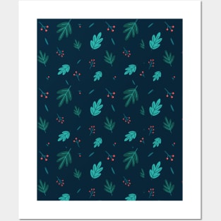 Blue colored flower pattern Posters and Art